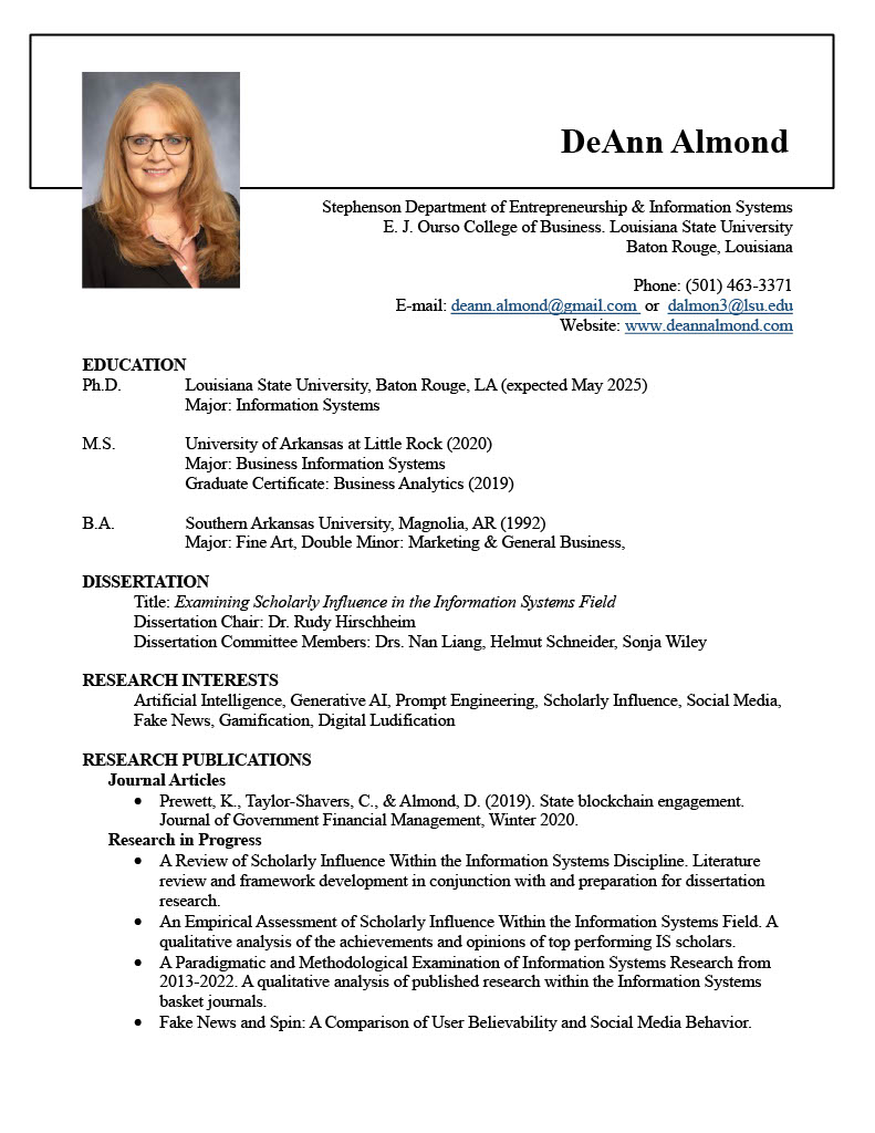 DeAnn Almond Curriculum Vitae 1st page